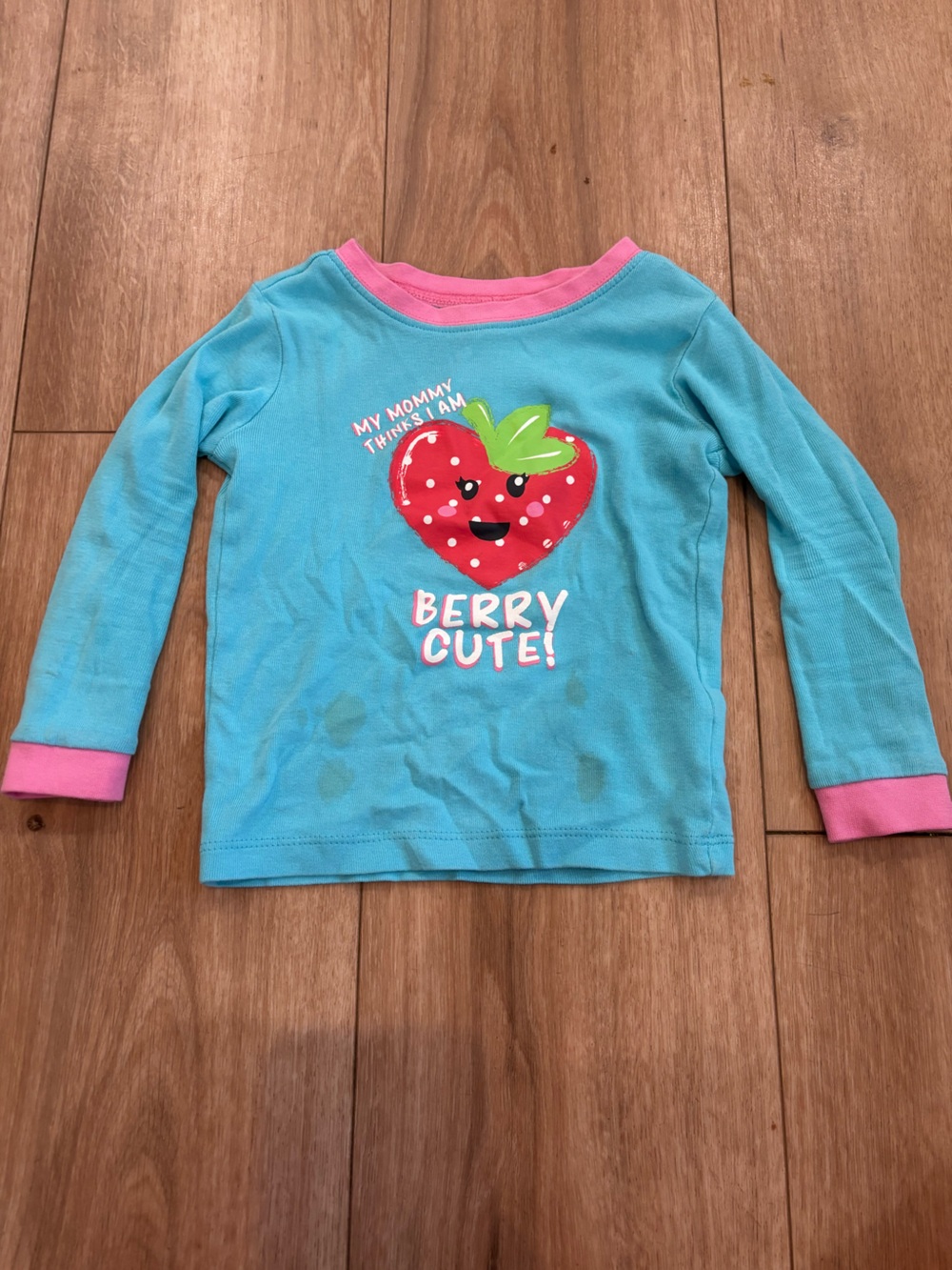 Berry Cute! Kids Long Sleeve Shirt - Turquoise with Pink Trim